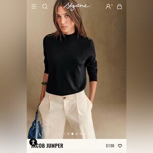 Sezane Jacob Jumper Sweater Merino Wool Long Sleeve High Neck Black Medium